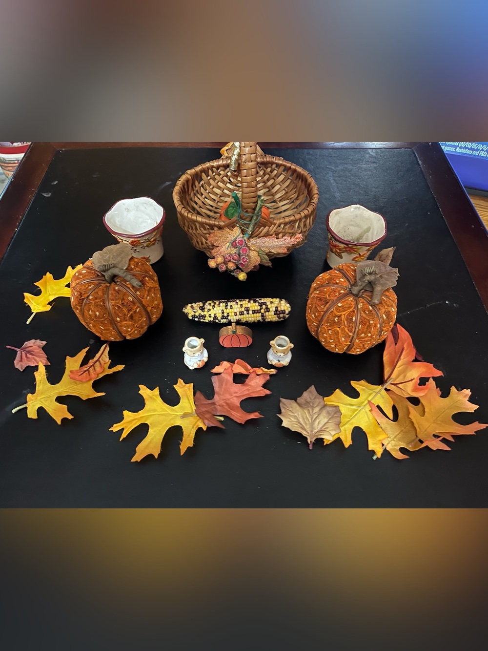 Autumn Orange Pumpkin & Leaf Table Accent Set